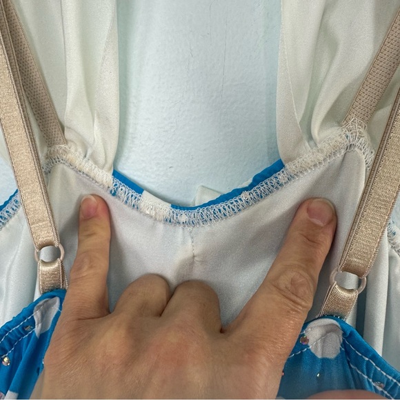 Costume Gallery Small Adult "Happy Dayz" Blue & White Polka Dots Dance Costume - Picture 7 of 12